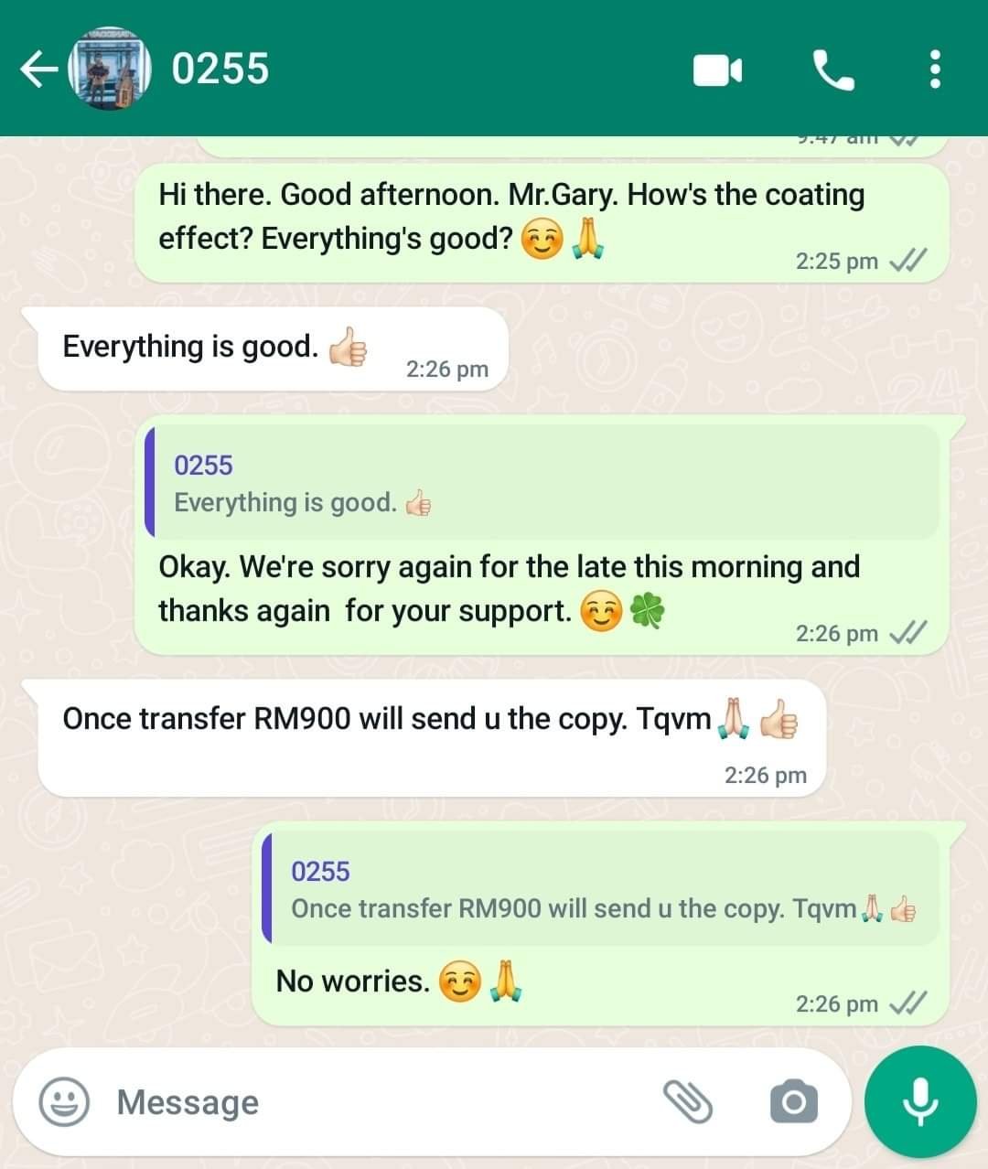 Customer review: bathroom leakage coating service in Penang (no hacking)